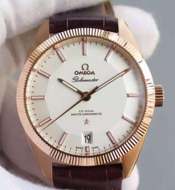 Omega Globemaster Master RG Case White Dial Brown Leather Strap A8901