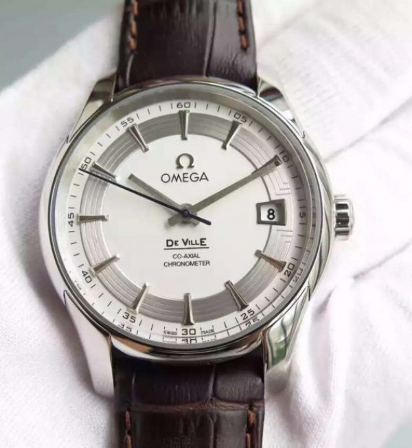 Omega V6F De Ville Hour Vision Co-Axial 41mm SS White Dial Brown Leather Strap A8500